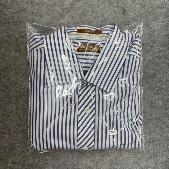 Michael Kors Men's Button Up Dress Shirt 16.5 32/33 Large 100% Cotton Blue White - Picture 10 of 10